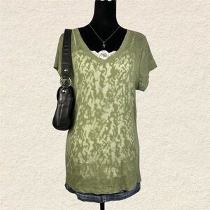 Dots Olive Camo Sheer Short Sleeve Top